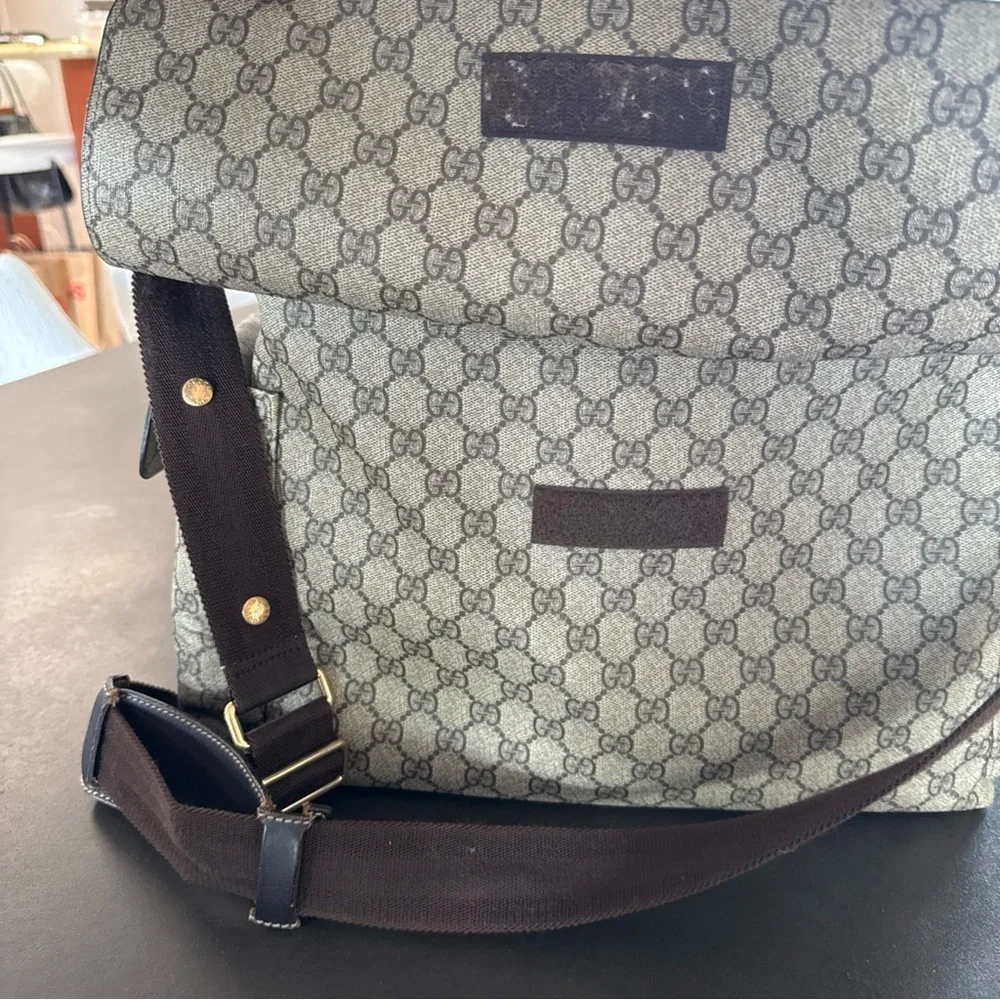 Gucci Beige Brown GG Canvas Messenger Baby Bag